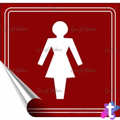 Információs matrica, 8,7x8,3 cm, toalett, női szimbólum, burgundi vörös/fehér