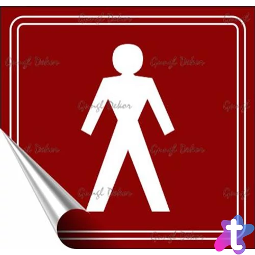 Információs matrica, 8,7x8,3 cm, toalett, férfi szimbólum, burgundi vörös/fehér