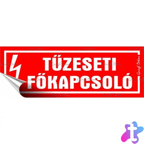 Információs matrica, 14x5 cm, "Tűzeseti főkapcsoló"