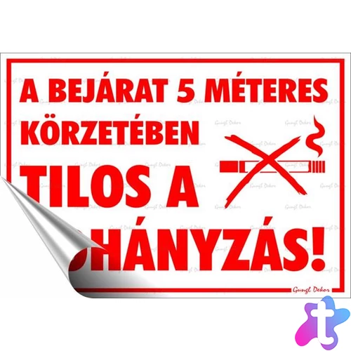 Információs matrica, 25x17,5 cm, "A bejárat 5 méteres körzetében tilos a dohányzás!"