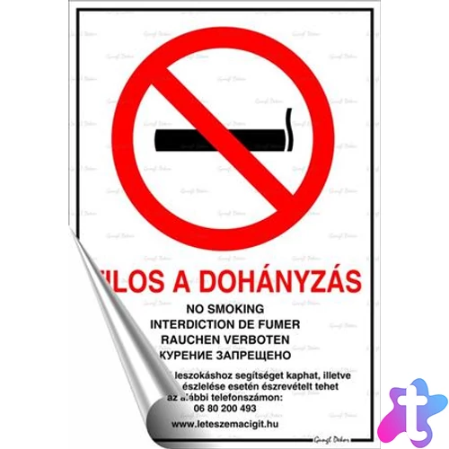 Információs matrica, 21x30 cm, "Tilos a dohányzás!"