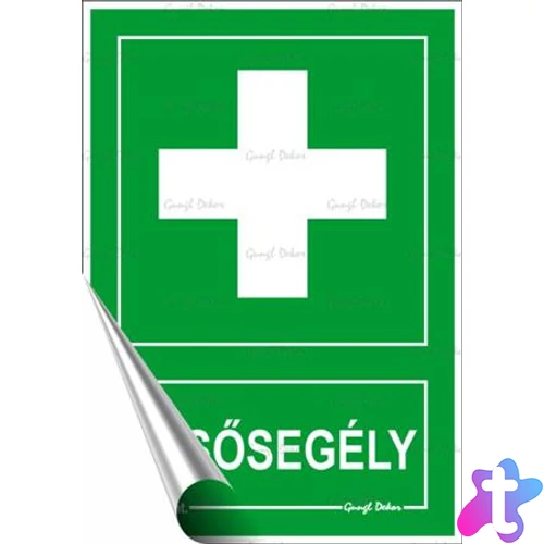 Információs matrica, 11,6x16,6 cm, "Elsősegély"