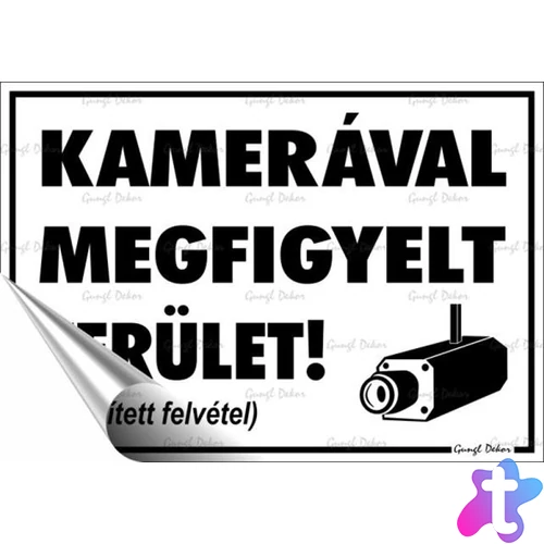 Információs matrica, 11,6x16,6 cm, "Kamerával megfigyelt terület"