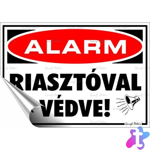 Információs matrica, 11,6x16,6 cm, "Riasztóval védve"