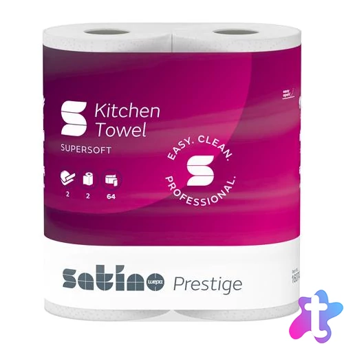 Kéztörlő, 2 rétegű, 2 tekercses,  64 lapos, "Satino Prestige", fehér
