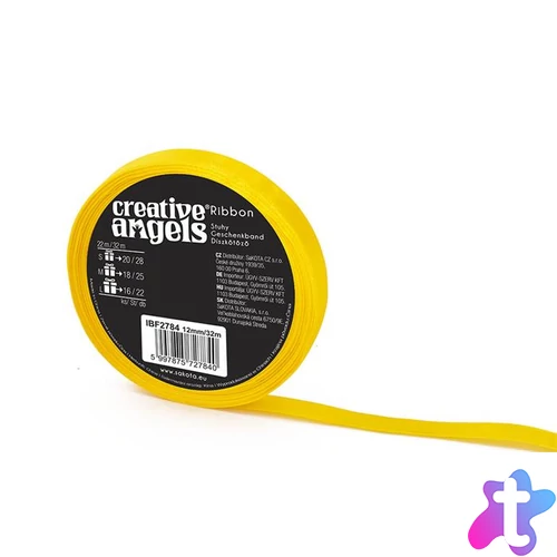 Szatén szalag, 12 mm x 32 m, sárga