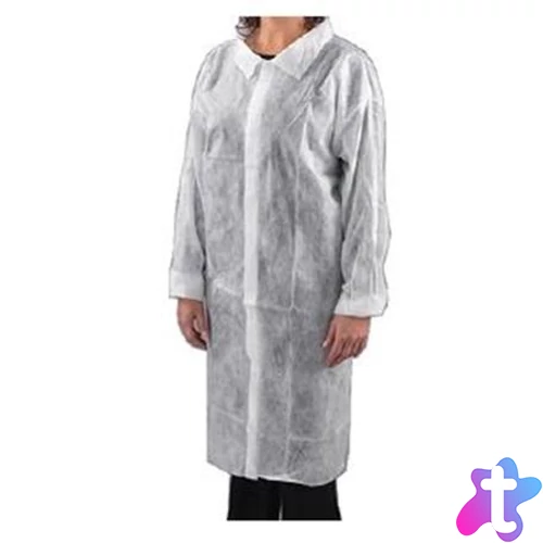 Látogató köpeny, egyszer használatos, tépőzáras, polipropilén, 20g, S méret, fehér