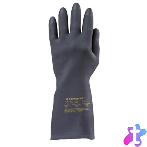 Védőkesztyű, neoprén, vegyszerálló, érdesített, kesztyű, 9/L méret, fekete