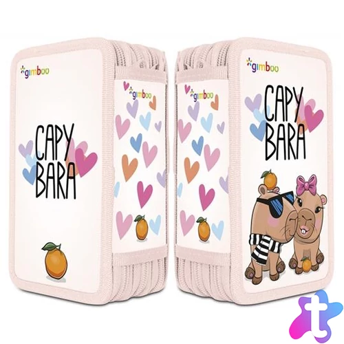 Tolltartó, töltött, 3 emeletes, cipzáras, "Gimboo", rózsaszín, kapibara