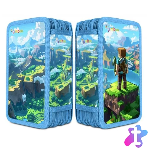 Tolltartó, töltött, 3 emeletes, cipzáras, "Gimboo", kék, építőkockás