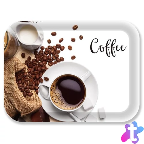 Tálca, szögletes, műanyag, kávé mintás, 33x24,5 cm