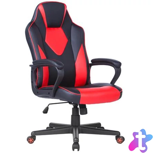 Irodai forgószék, mesh-textilbőr borítás, fekete lábkereszt, párnázott karfa, "Newdale", fekete-piros