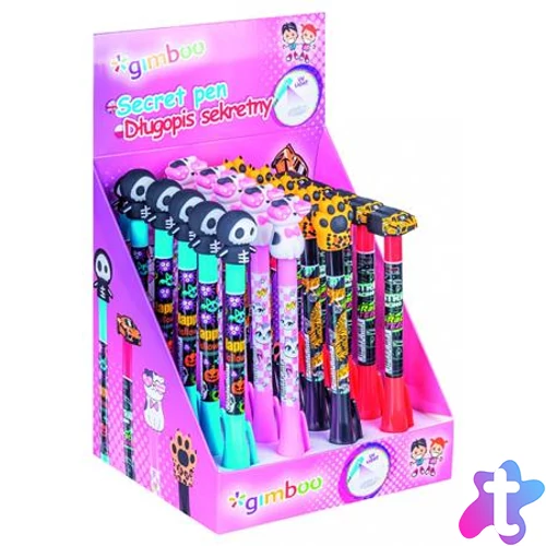 Golyóstoll display, UV- tintával, "Gimboo" "Secret Pen", 4 különböző mintával