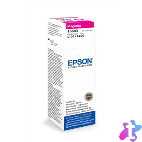 T66434A10 Tinta L100, 200mfp nyomtatókhoz, EPSON, magenta, 70ml