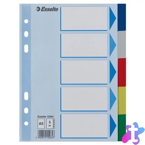 Regiszter, műanyag, A5, 5 részes, ESSELTE, színes