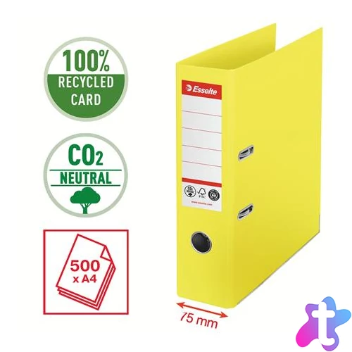 Iratrendező, 75 mm, A4, élvédő sínnel, ESSELTE "No.1", sárga