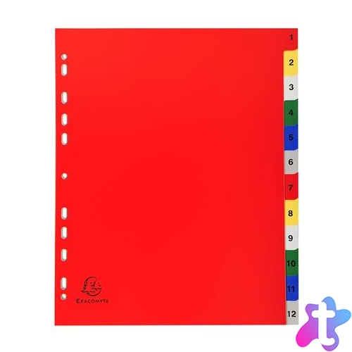 Regiszter, műanyag, A4+, 1-12, EXACOMPTA, színes