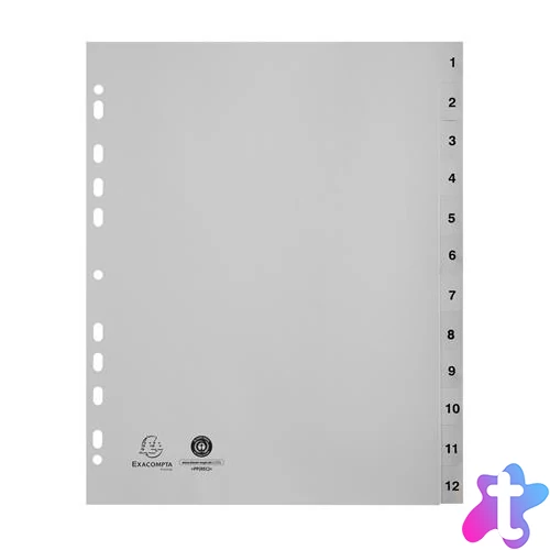 Regiszter, műanyag, A4+, 1-12, EXACOMPTA, szürke