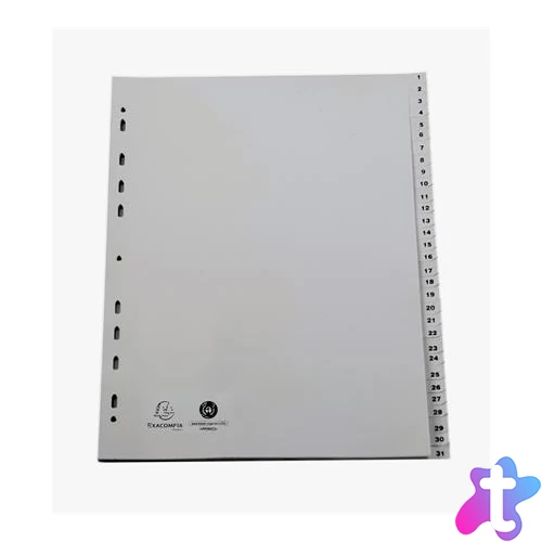 Regiszter, műanyag, A4+, 1-31, EXACOMPTA, szürke