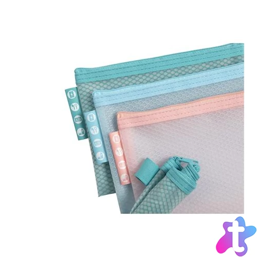 Rendszerező tasak, cipzáras, hálós, A6, EXACOMPTA "Chromaline Pastel", vegyes színek