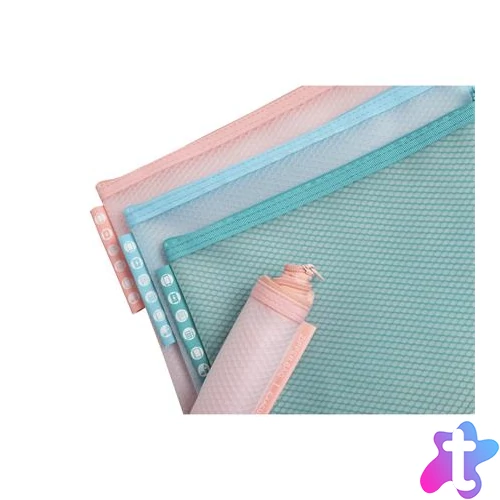 Rendszerező tasak, cipzáras, hálós, A5, EXACOMPTA "Chromaline Pastel", vegyes színek