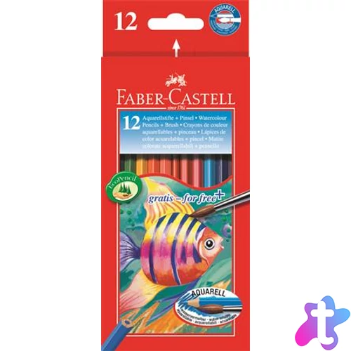 Akvarell ceruza készlet, hatszögletű, ecsettel, FABER-CASTELL, 12 különböző szín