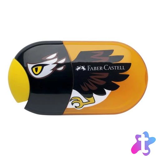 Hegyező és radír, kétlyukú, tartályos, FABER-CASTELL, sas minta