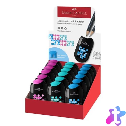 Hegyező display, kétlyukú, 2 tartályos, FABER-CASTELL, vegyes színek
