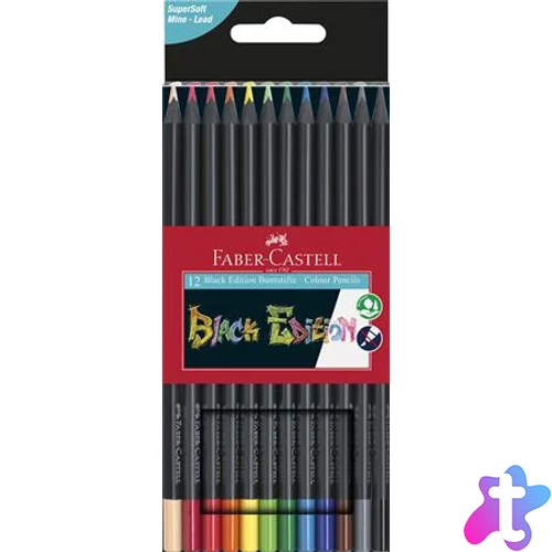 Színes ceruza készlet, háromszögletű, FABER-CASTELL "Black Edition", 12 különböző szín