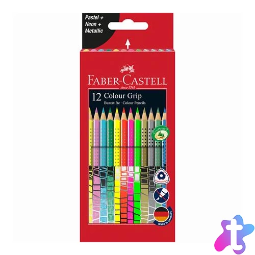 Színes ceruza készlet, háromszögletű, FABER-CASTELL "Colour Grip", 12 különböző szín