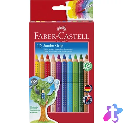 Színes ceruza készlet, háromszögletű, FABER-CASTELL "Jumbo Grip", 12 különböző szín