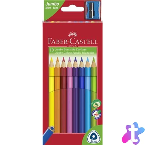 Színes ceruza készlet, háromszögletű, FABER-CASTELL "Jumbo", 10 különböző szín