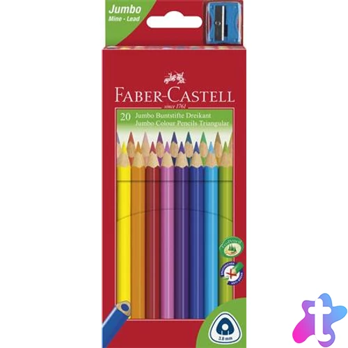 Színes ceruza készlet, háromszögletű, FABER-CASTELL "Jumbo", 20 különböző szín