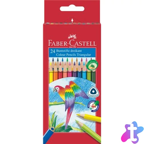 Színes ceruza készlet, háromszögletű, FABER-CASTELL "Papagáj", 24 különböző szín