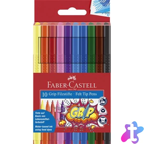 Filctoll készlet, háromszögletű, FABER-CASTELL "Grip", 10 különböző szín
