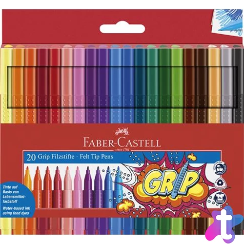 Filctoll készlet, háromszögletű, FABER-CASTELL "Grip", 20 különböző szín