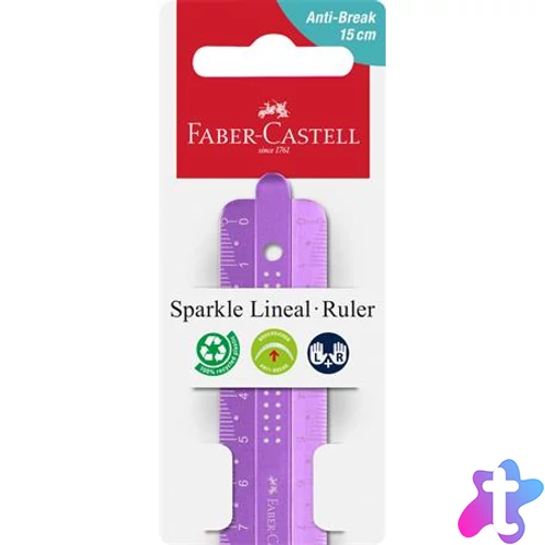 Vonalzó, műanyag, törhetetlen, 15 cm, FABER-CASTELL "Sparkle", vegyes színek