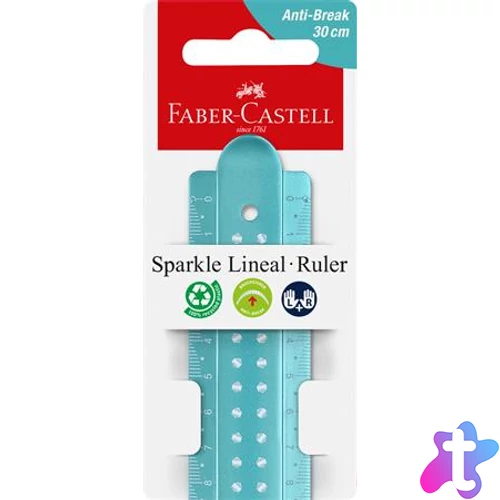 Vonalzó, műanyag, törhetetlen, 30 cm, FABER-CASTELL "Sparkle", vegyes színek