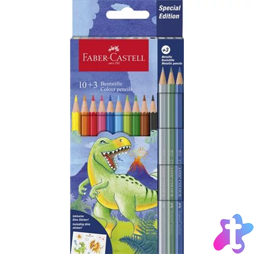 Színes ceruza készlet, hatszögletű, FABER-CASTELL"Dinoszaurusz" 10+3 különböző szín
