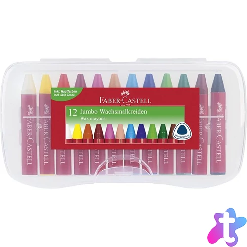 Zsírkréta, háromszögletű, FABER-CASTELL "Jumbo", 12 különböző szín
