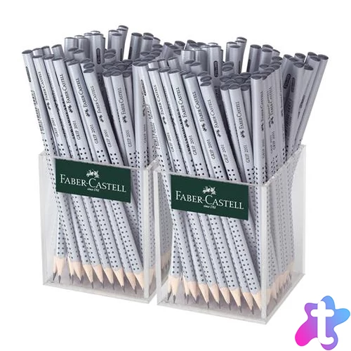 Grafitceruza display, HB, háromszögletű, FABER-CASTELL "Grip 2001", ezüst
