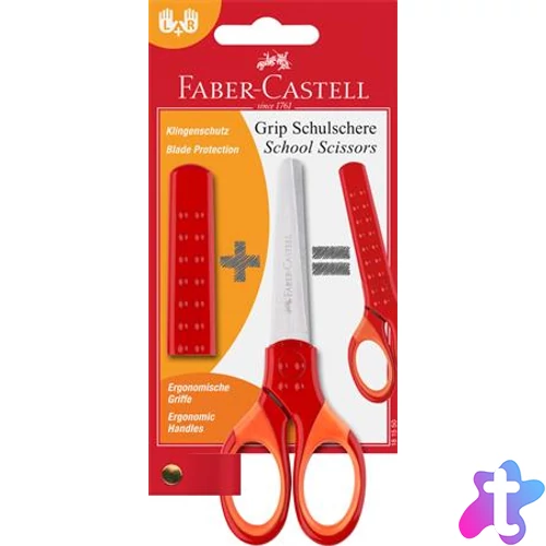 Olló, iskolai, 13,5 cm, pengevédővel, FABER-CASTELL,  piros