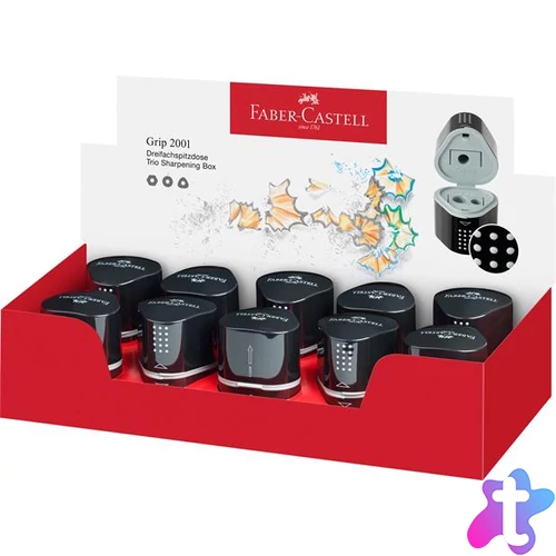 Hegyező display, háromlyukú, tartályos, FABER-CASTELL "Grip 2001 Trio", fekete