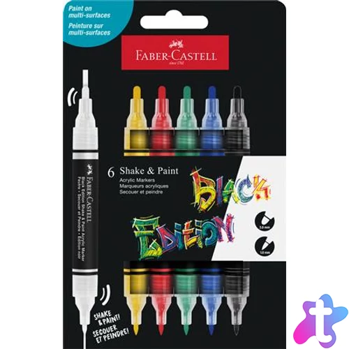 Dekormarker készlet, 1,0/3,0 mm, kétvégű, akril, FABER-CASTELL "Shake&Paint", 6 különböző szín