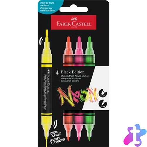 Dekormarker készlet, 1,0/3,0 mm, kétvégű, akril, FABER-CASTELL "Shake&Paint", 4 különböző neon szín