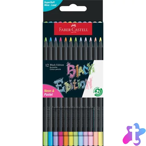 Színes ceruza készlet, háromszögletű, FABER-CASTELL "Black Edition",  6-6 különböző neon és pasztell szín