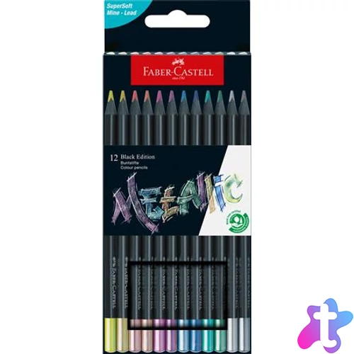Színes ceruza készlet, háromszögletű, FABER-CASTELL "Black Edition",  12 különböző metál szín