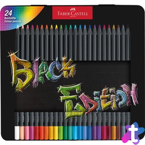 Színes ceruza készlet, háromszögletű, fémdobozban, FABER-CASTELL "Black Edition",  24 különböző szín