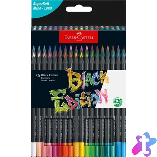 Színes ceruza készlet, háromszögletű, FABER-CASTELL "Black Edition",  36 különböző szín