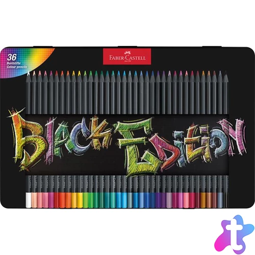Színes ceruza készlet, háromszögletű, fémdobozban, FABER-CASTELL "Black Edition",  36 különböző szín